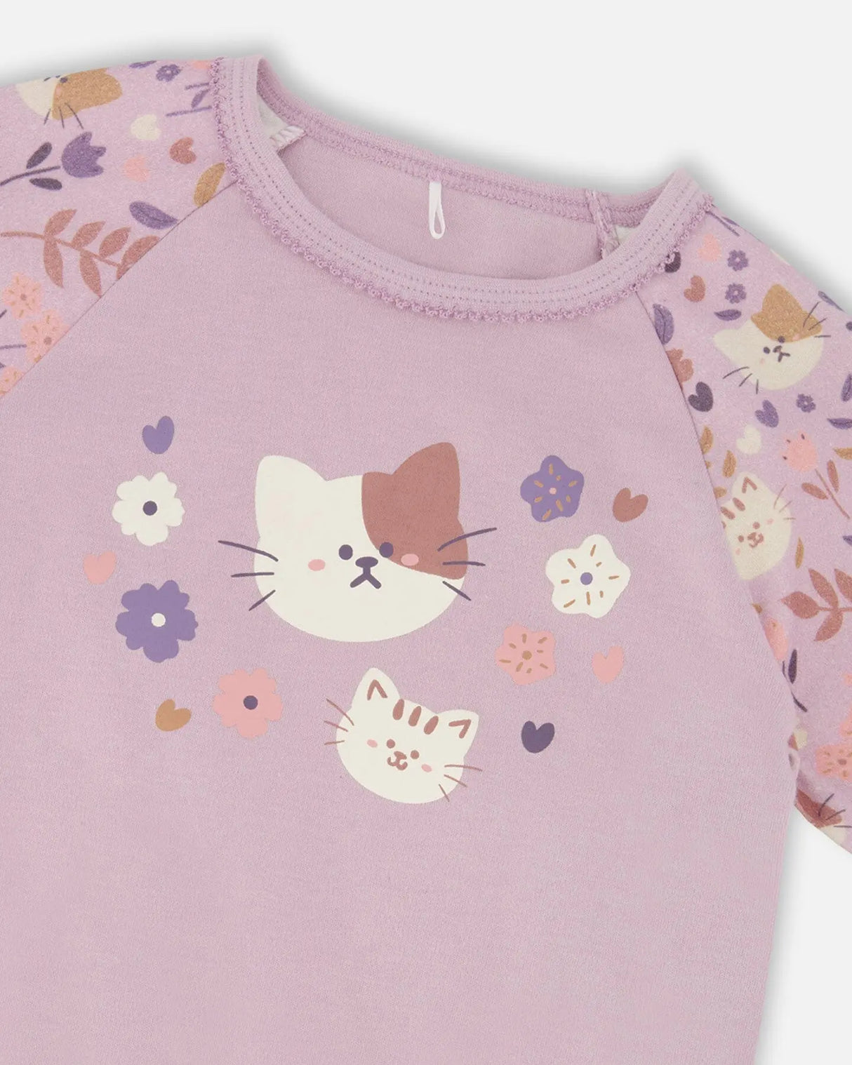 Organic Cotton Two-Piece Pajamas Lilac Cat Print | Deux par Deux | Jenni Kidz