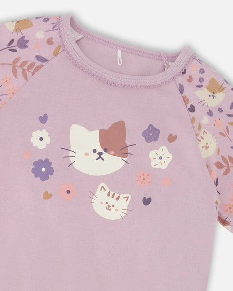 Organic Cotton Two-Piece Pajamas Lilac Cat Print | Deux par Deux | Jenni Kidz
