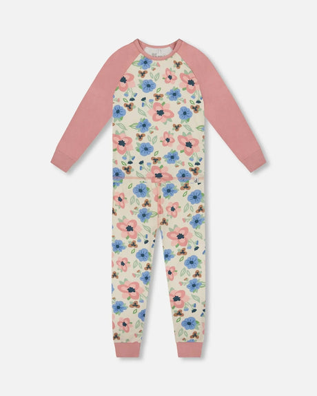 Organic Cotton Two-Piece Pajamas Off-White Flower Print | Deux par Deux | Jenni Kidz