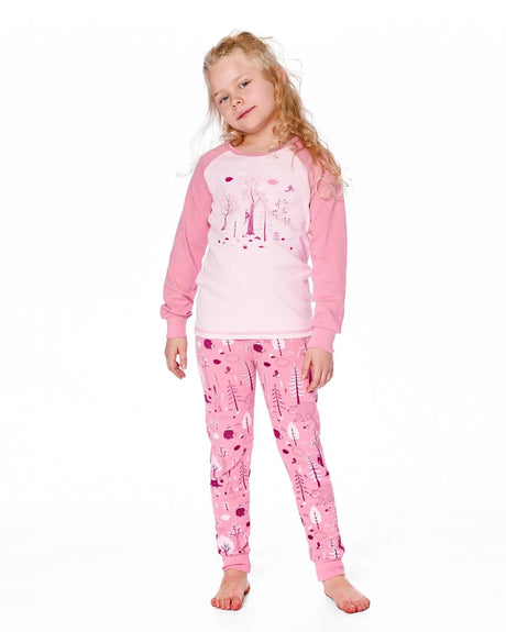 Organic Cotton Two-Piece Pajamas Pink Forest | Deux par Deux | Jenni Kidz