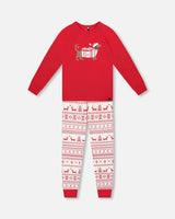 Organic Cotton Two-Piece Pajamas Red And White Fairisle | Deux par Deux | Jenni Kidz