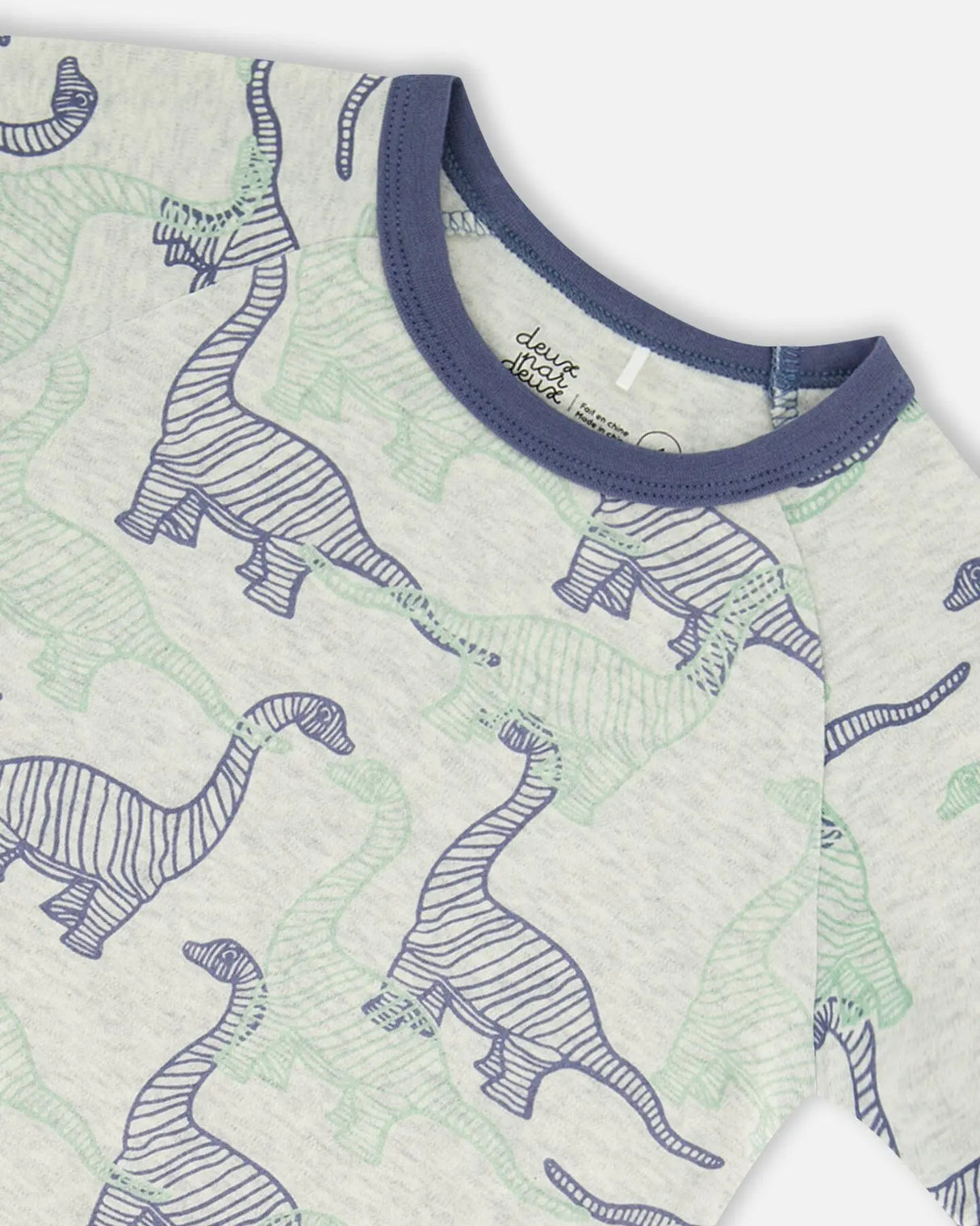 Organic Cotton Two Piece Short Pajama Set Heather Beige Printed Dinosaurs | Deux par Deux | Jenni Kidz