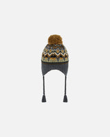 Peruvian Knit Hat Grey And Brown Jacquard | Deux par Deux | Jenni Kidz