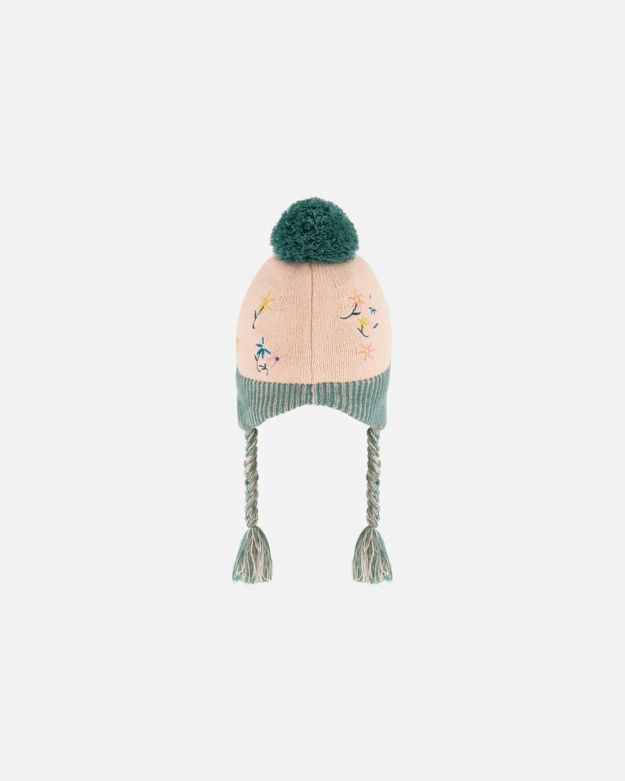 Peruvian Knit Hat Light Pink, Sage Green And Flowers | Deux par Deux | Jenni Kidz