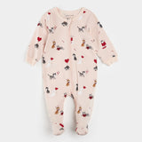 Petit Lem baby cat print footed sleeper silver peony organic cotton front