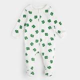 Petit Lem baby clover print footed sleeper organic cotton off-white