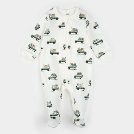 Petit Lem baby safari jeep print footed sleeper organic cotton