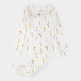 Petit Lem kids daffodil print pajama set off-white organic cotton