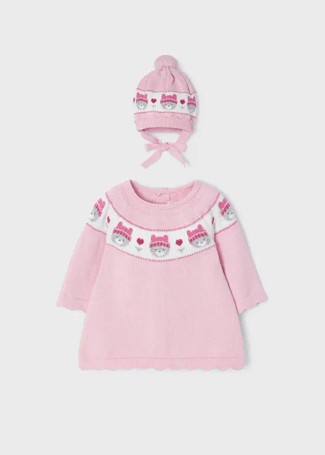 Pink Knitted Baby Girls Dress With Hat Set Newborn | Mayoral | Mayoral | Jenni Kidz