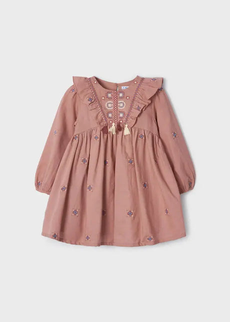 Pink Long Sleeve Embroidered Girls Dress With Fringers | Mayoral | Mayoral | Jenni Kidz