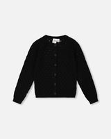 Pointelle Knit Cardigan Sweater Black | Deux par Deux | Jenni Kidz