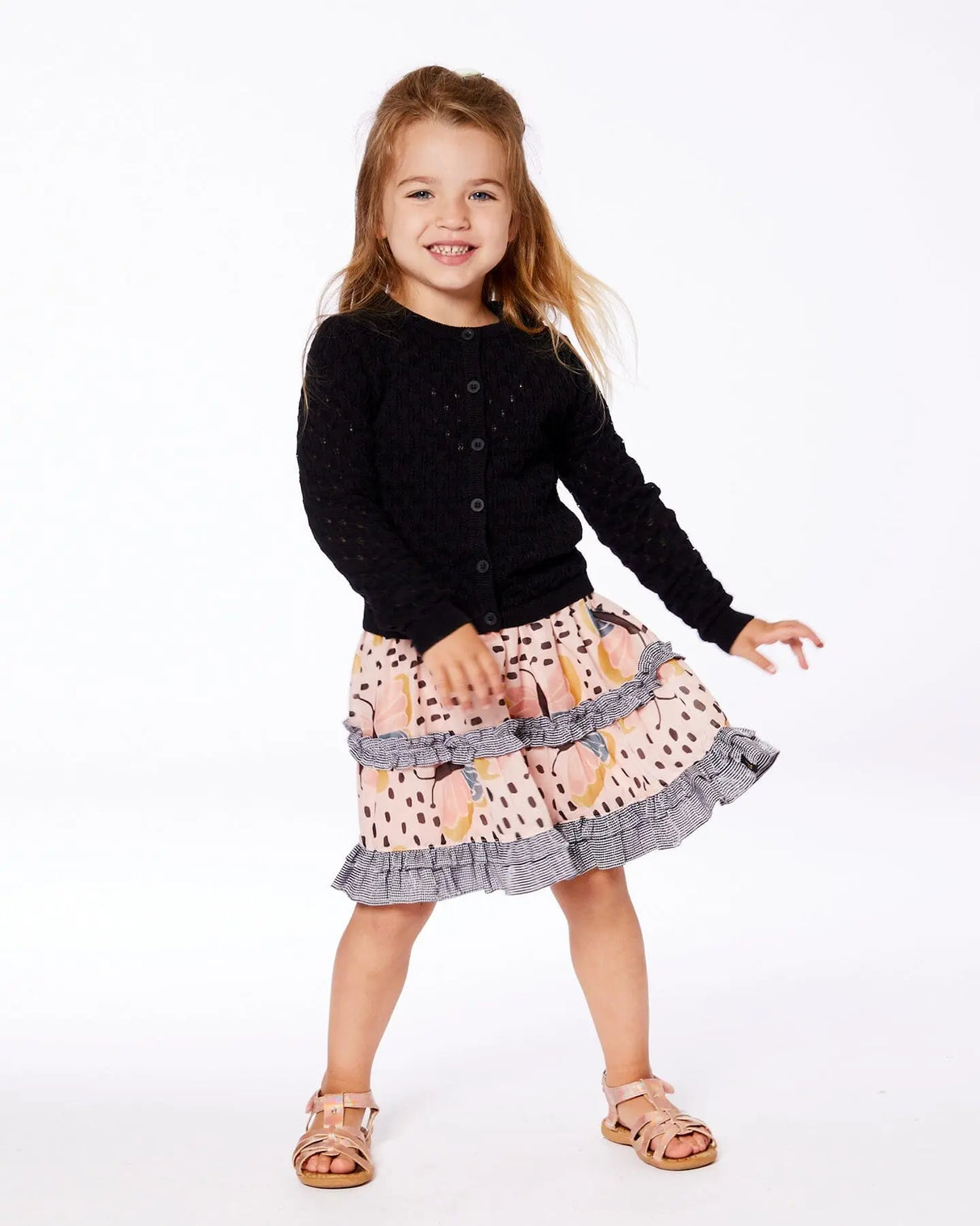 Pointelle Knit Cardigan Sweater Black | Deux par Deux | Jenni Kidz