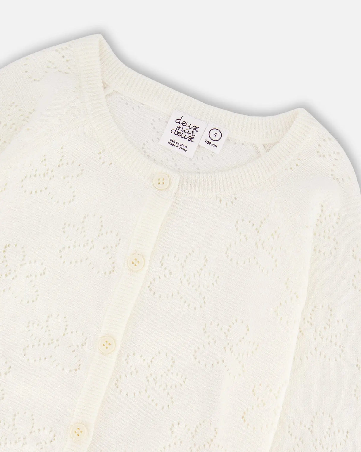 Pointelle Knit Cardigan Sweater White | Deux par Deux | Jenni Kidz