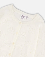 Pointelle Knit Cardigan Sweater White | Deux par Deux | Jenni Kidz