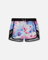 Printed Athletic Short Pink, Blue And Butterflies | Deux par Deux | Jenni Kidz