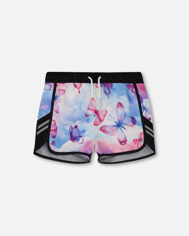 Printed Athletic Short Pink, Blue And Butterflies | Deux par Deux | Jenni Kidz