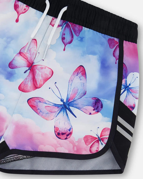 Printed Athletic Short Pink, Blue And Butterflies | Deux par Deux | Jenni Kidz
