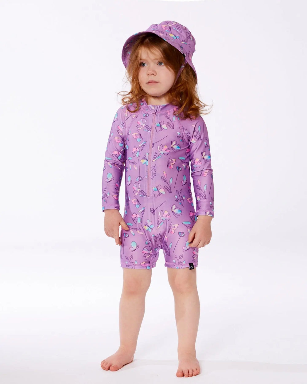 Printed Beach Sun Hat Old Mauve And Multicolored Butterflies | Deux par Deux | Jenni Kidz