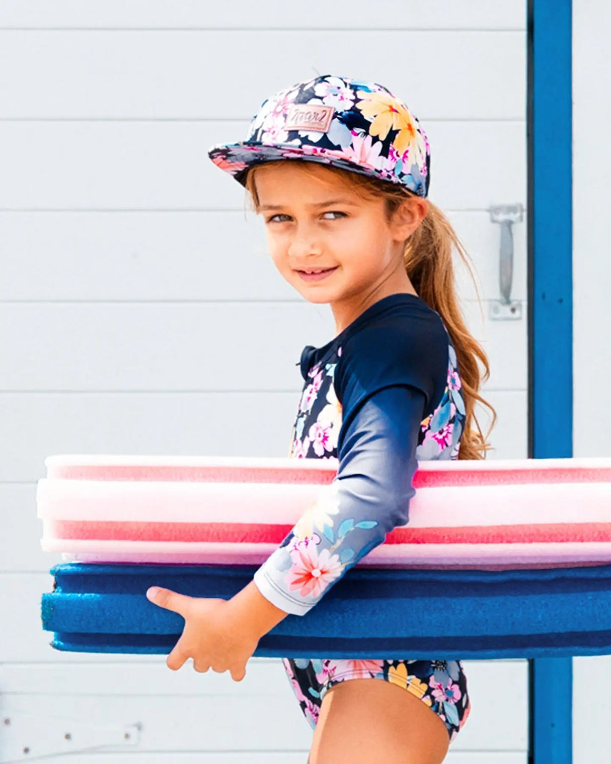 Printed Cap Navy And Yellow And Pink Flowers | Deux par Deux | Jenni Kidz