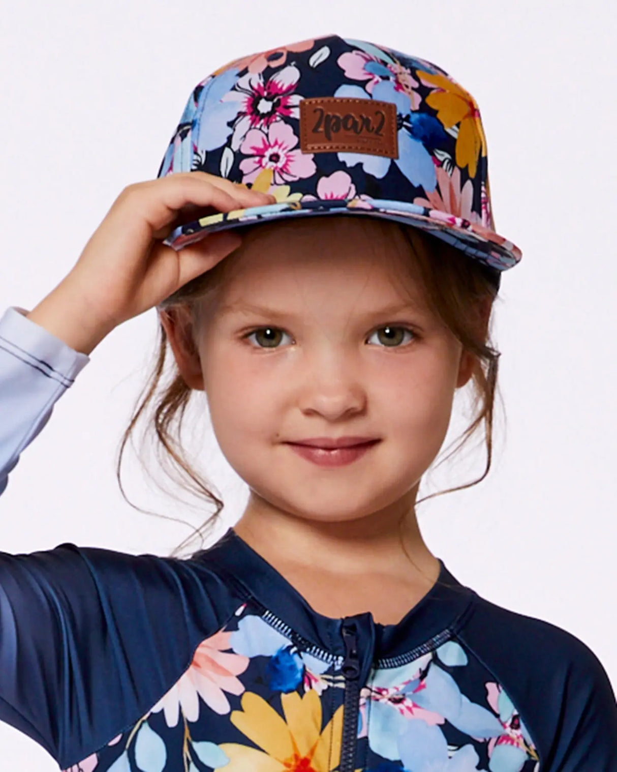 Printed Cap Navy And Yellow And Pink Flowers | Deux par Deux | Jenni Kidz