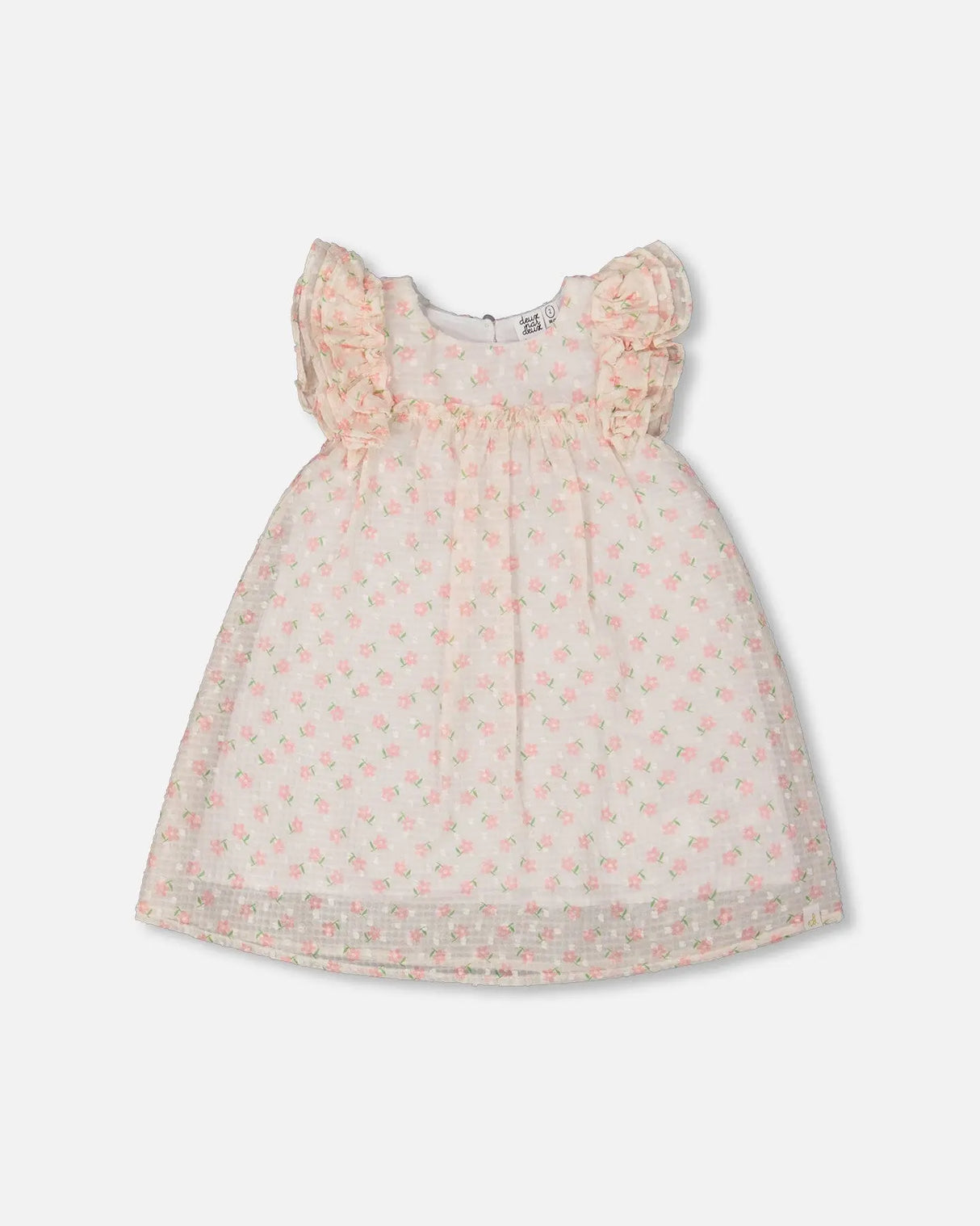 Printed Dress With Frills Pale Pink And Flowers | Deux par Deux | Jenni Kidz