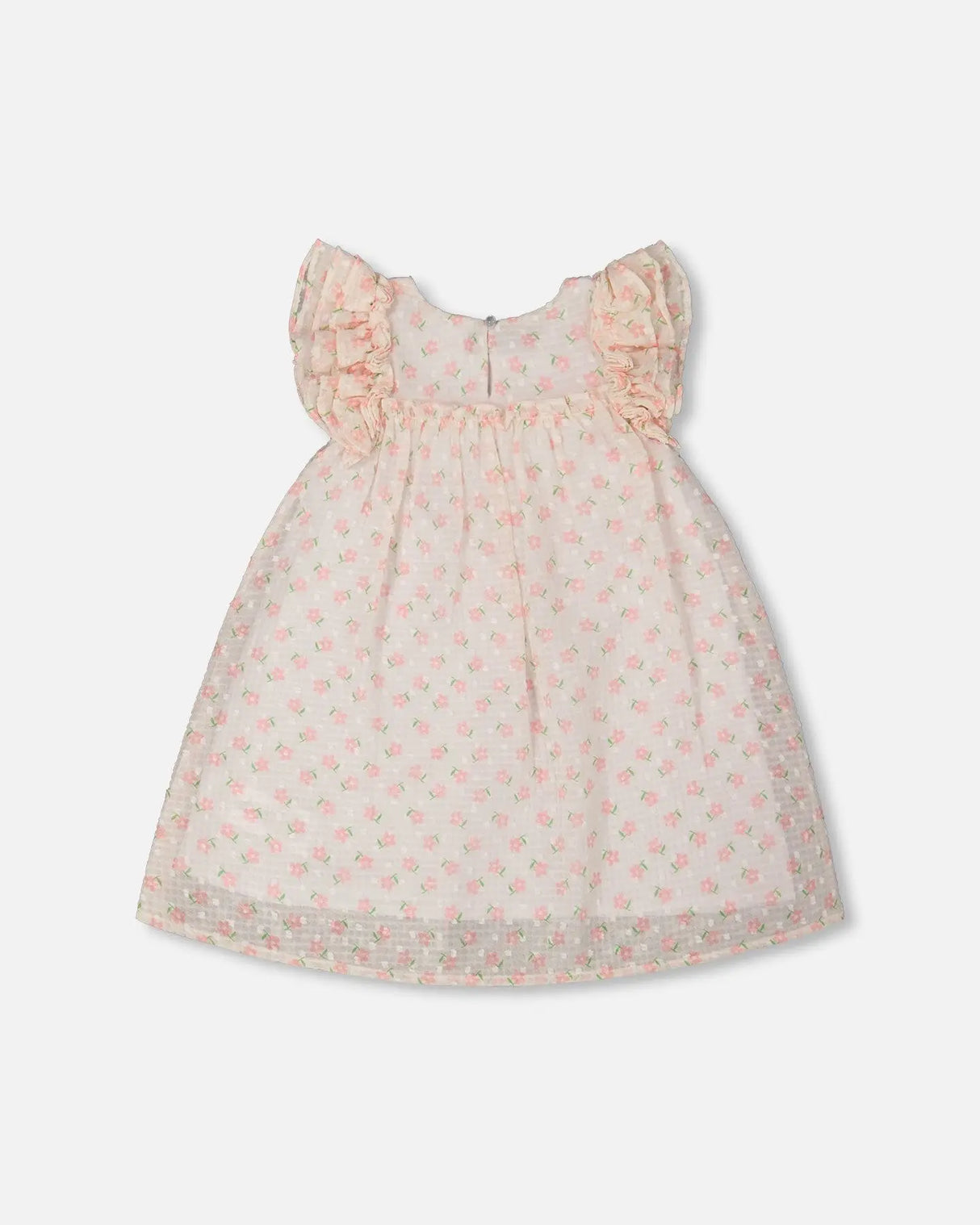 Printed Dress With Frills Pale Pink And Flowers | Deux par Deux | Jenni Kidz