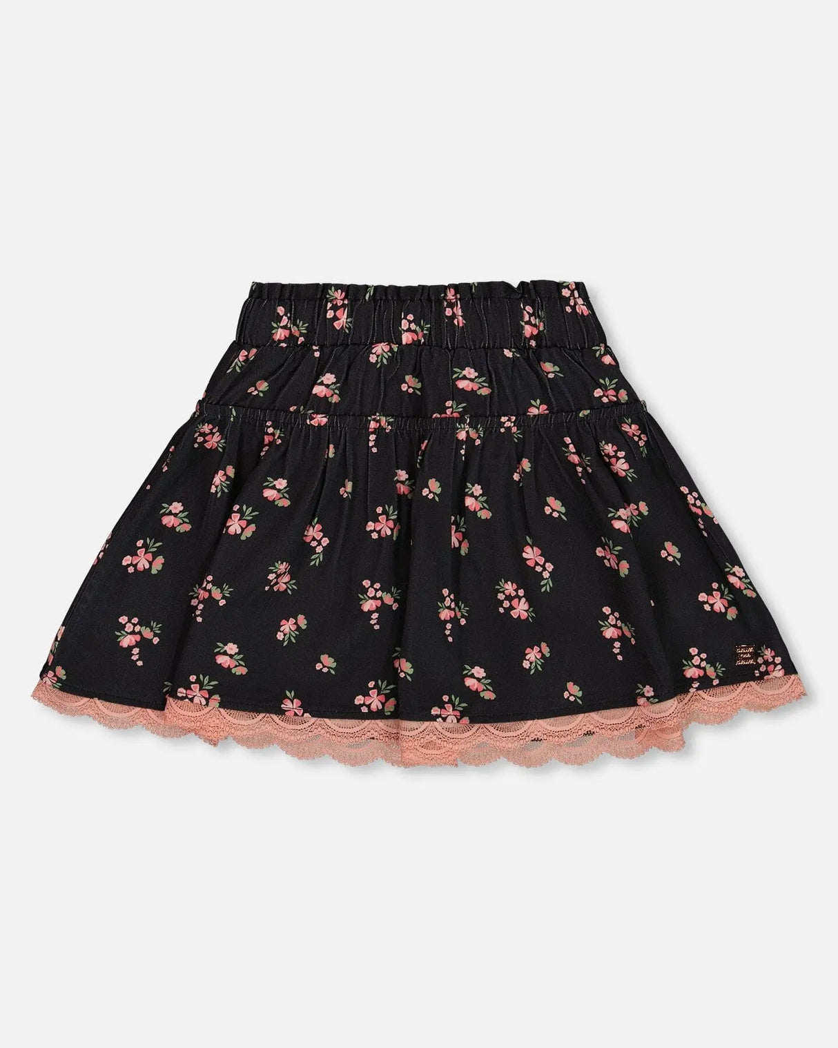 Printed Flowers Flare Viscose Skirt Black | Deux par Deux | Jenni Kidz