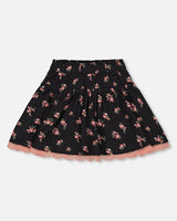 Printed Flowers Flare Viscose Skirt Black | Deux par Deux | Jenni Kidz