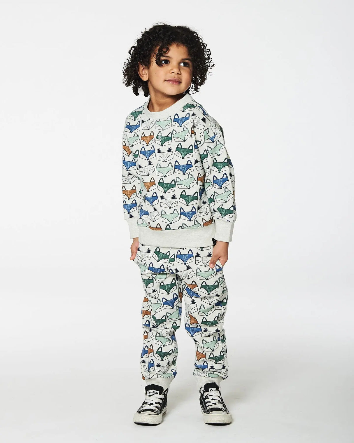 Printed Fox Fleece Sweatpants Gray Mix | Deux par Deux | Jenni Kidz