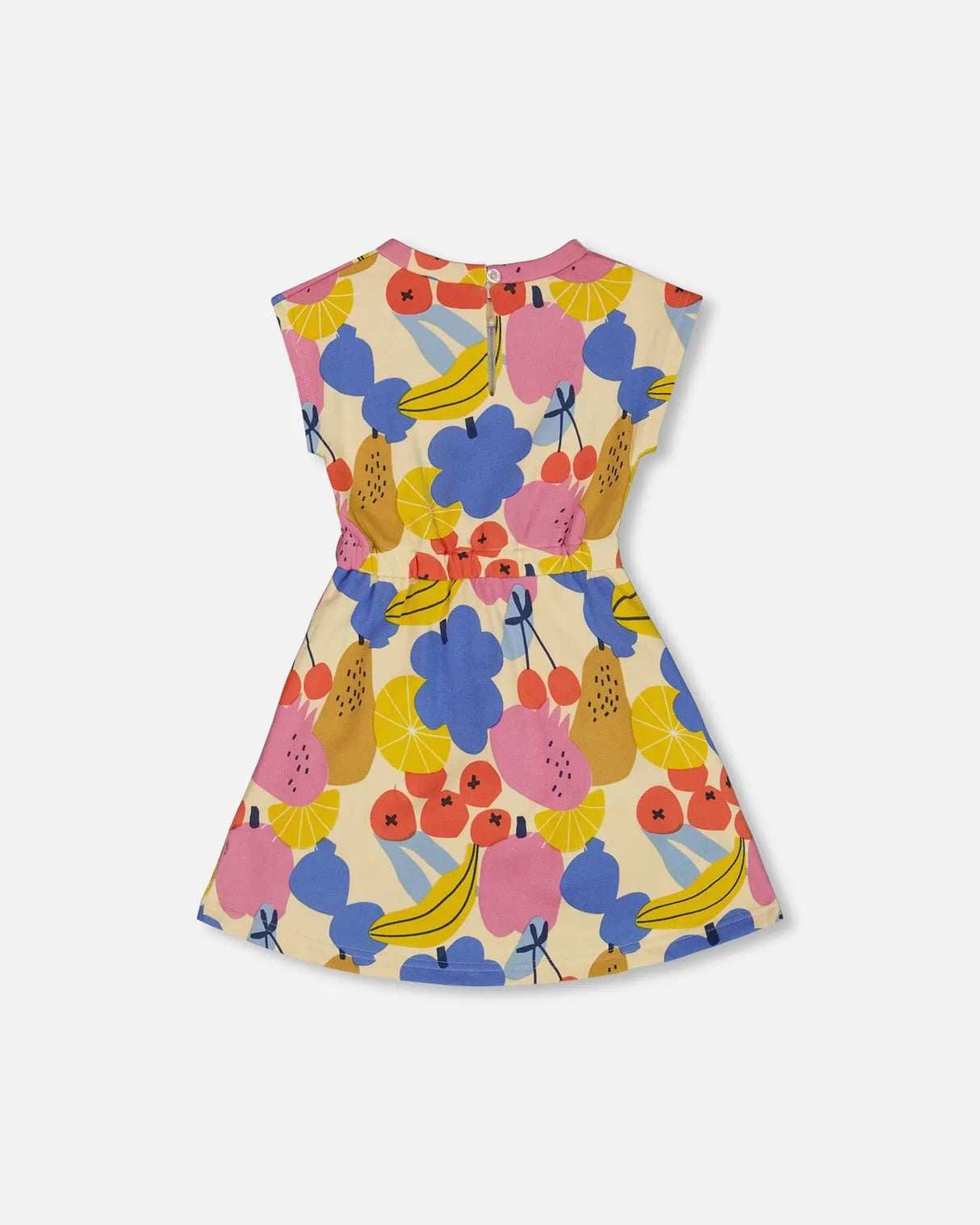 Printed French Terry Dress Fruits On Yellow Background | Deux par Deux | Jenni Kidz