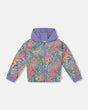 Printed French Terry Hoodie Cardigan Lilac Tropical And Pink Flamingos | Deux par Deux | Jenni Kidz