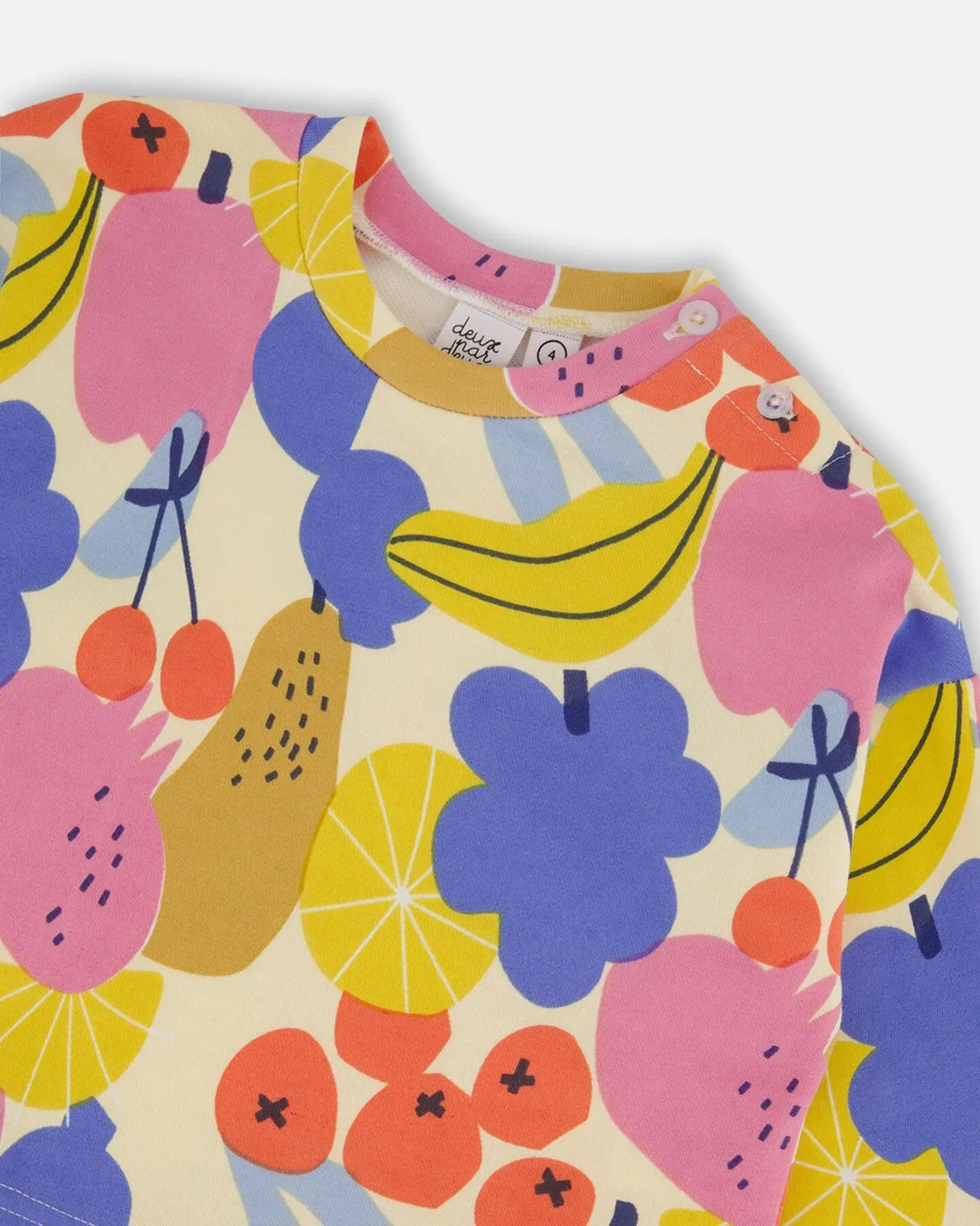 Printed French Terry Sweatshirt Fruits On Yellow Background | Deux par Deux | Jenni Kidz