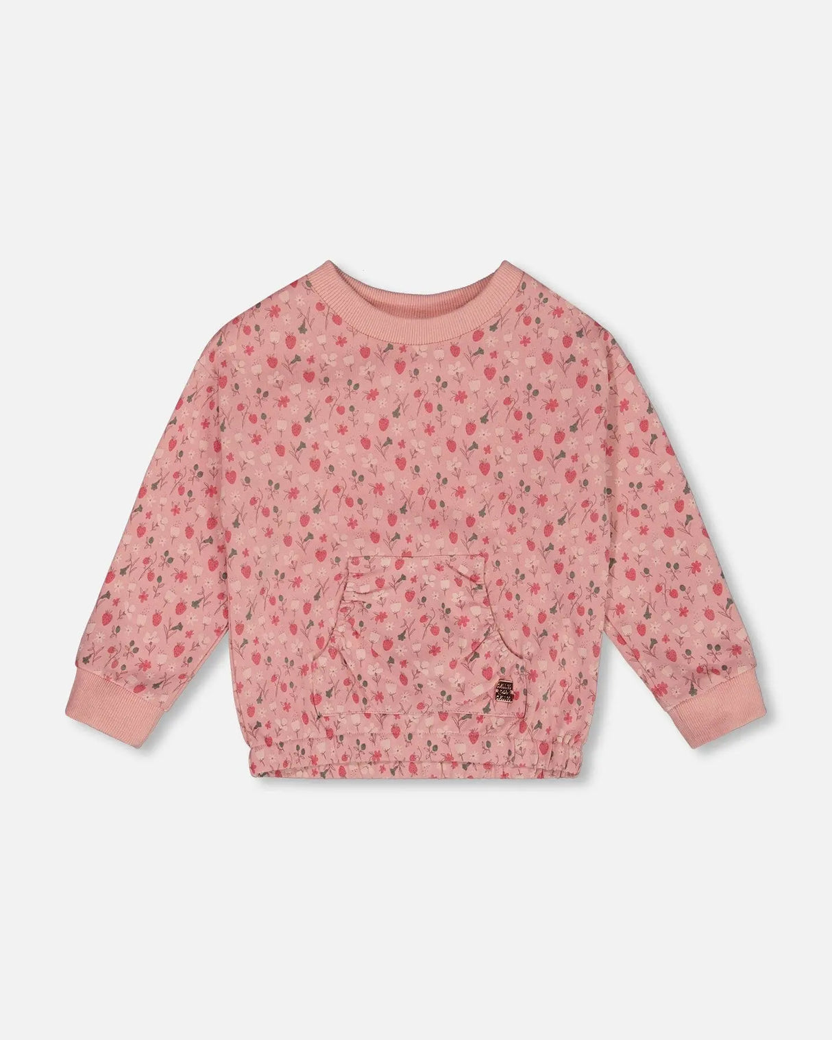 Printed French Terry Sweatshirt Old Pink And Flowers | Deux par Deux | Jenni Kidz