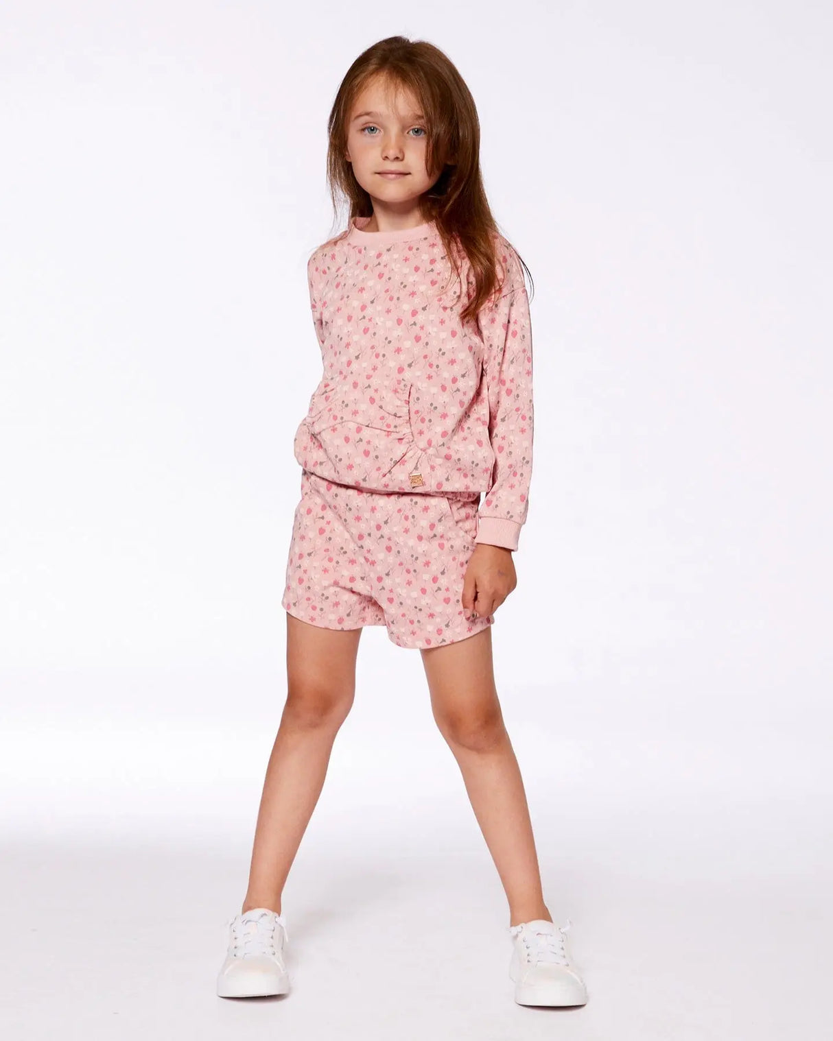 Printed French Terry Sweatshirt Old Pink And Flowers | Deux par Deux | Jenni Kidz