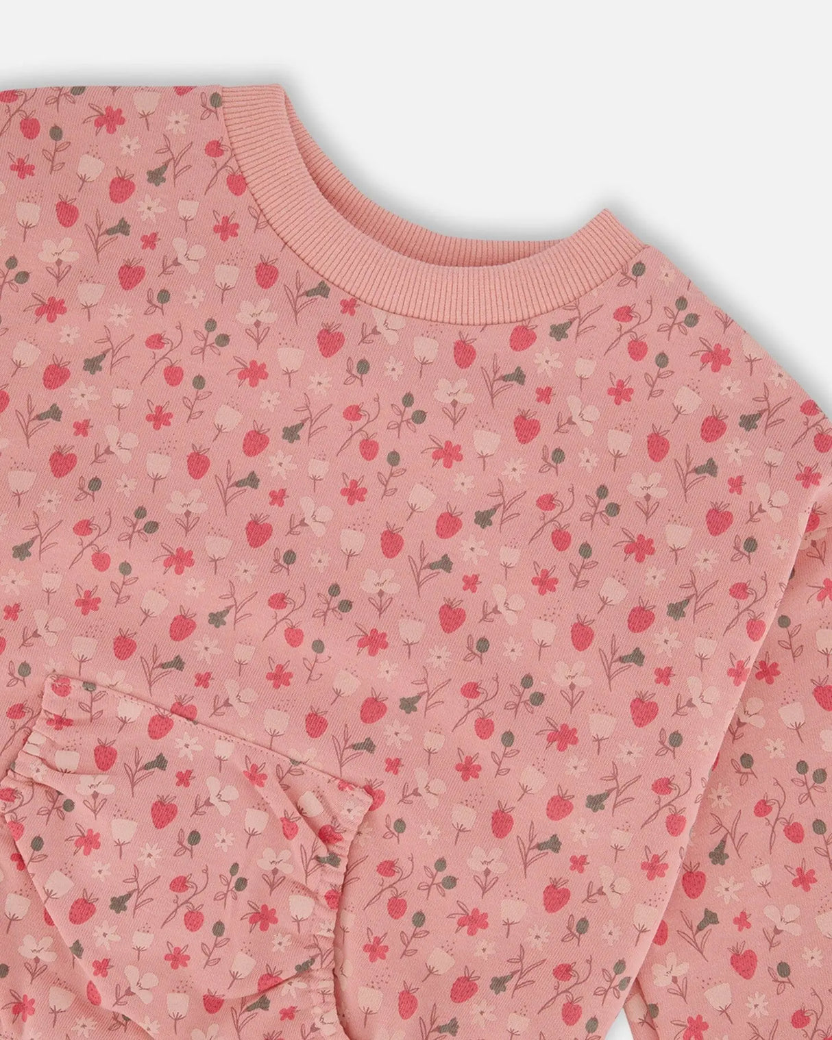 Printed French Terry Sweatshirt Old Pink And Flowers | Deux par Deux | Jenni Kidz