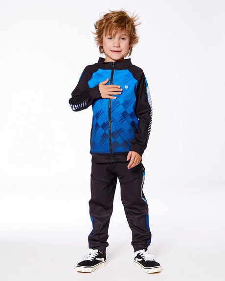 Printed Full Zip Athletic Cardigan Blue And Black | Deux par Deux | Jenni Kidz