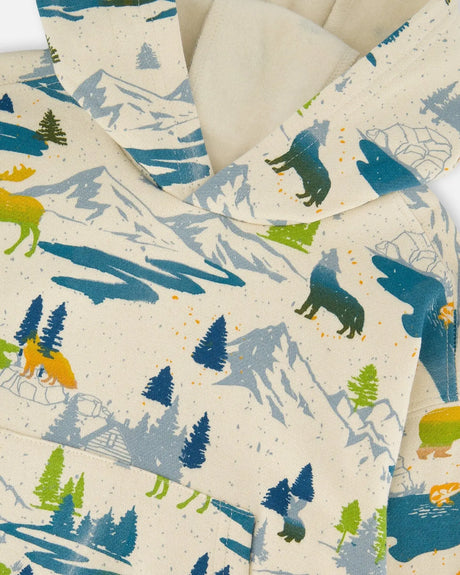 Printed Hooded Fleece Sweatshirt Beige | Deux par Deux | Jenni Kidz