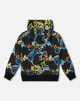 Printed Hooded Fleece Sweatshirt Black | Deux par Deux | Jenni Kidz
