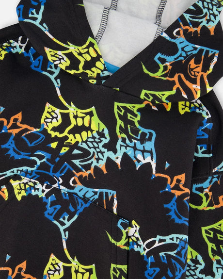 Printed Hooded Fleece Sweatshirt Black | Deux par Deux | Jenni Kidz