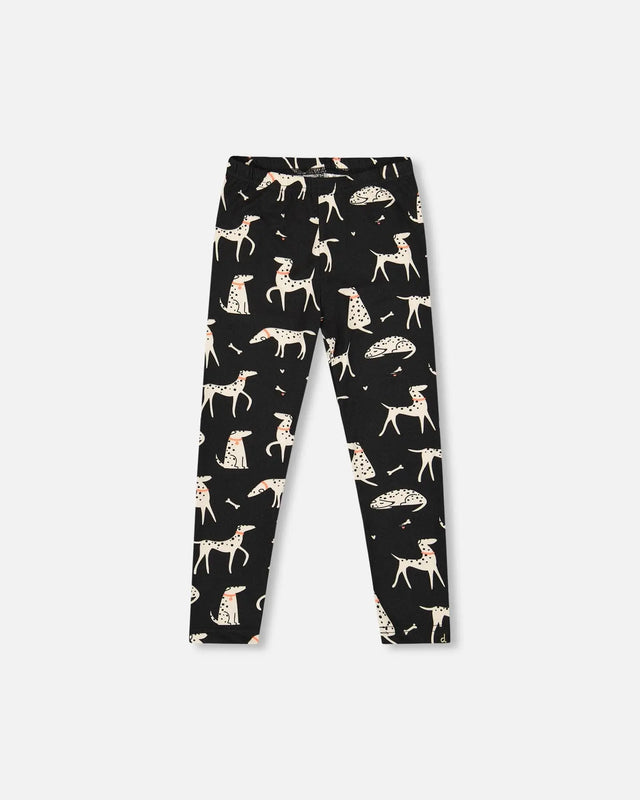 Printed Jersey Leggings Black With Dalmatians | Deux par Deux | Jenni Kidz