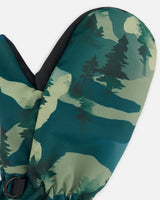 Printed Mid-Season Mittens Forest Green With Black Pines | Deux par Deux | Jenni Kidz