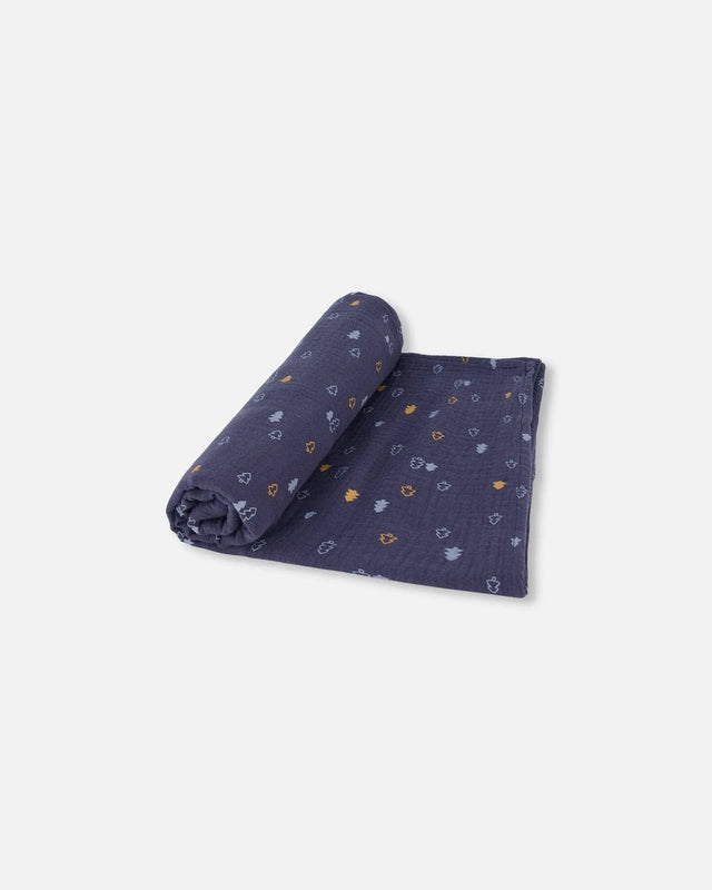 Printed Muslin Blanket Blue With Pine | Deux par Deux | Jenni Kidz