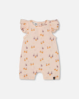 Printed Muslin One Piece Romper Peach With Pears | Deux par Deux | Jenni Kidz