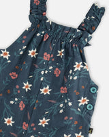 Printed Muslin Overall Teal With Flowers | Deux par Deux | Jenni Kidz