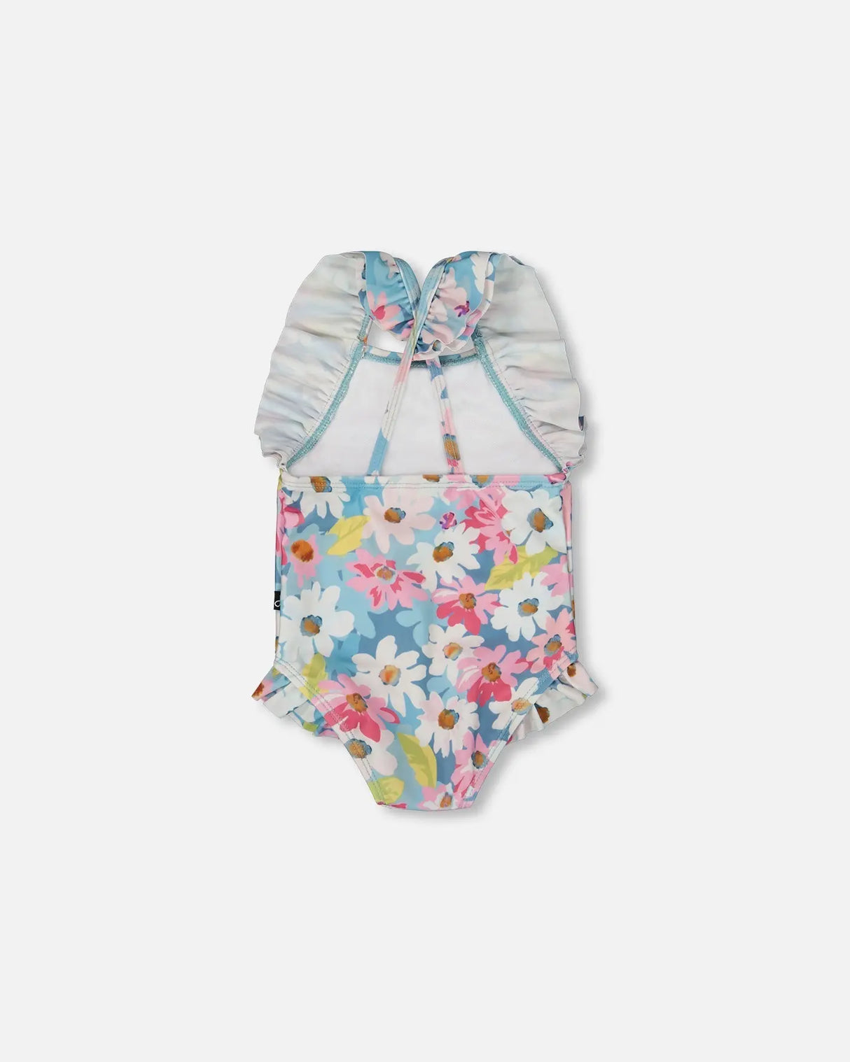 Printed One-Piece Swimsuit With Frills White, Pink, And Green Flowers | Deux par Deux | Jenni Kidz