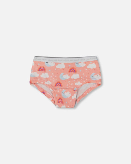 Printed Organic Cotton Boyshort Panty Rainbow On Light Coral | Deux par Deux | Jenni Kidz