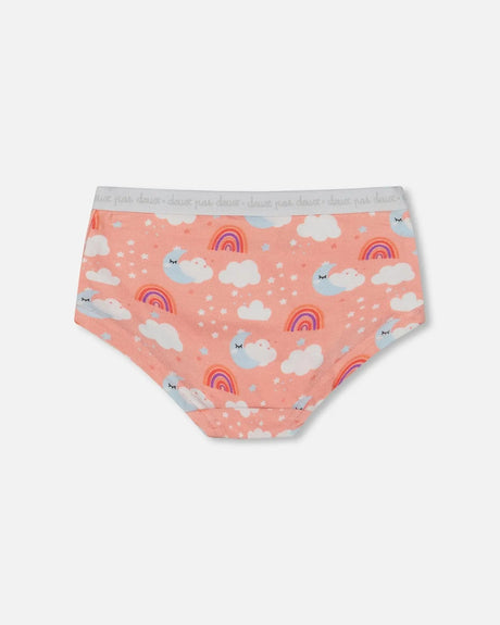 Printed Organic Cotton Boyshort Panty Rainbow On Light Coral | Deux par Deux | Jenni Kidz
