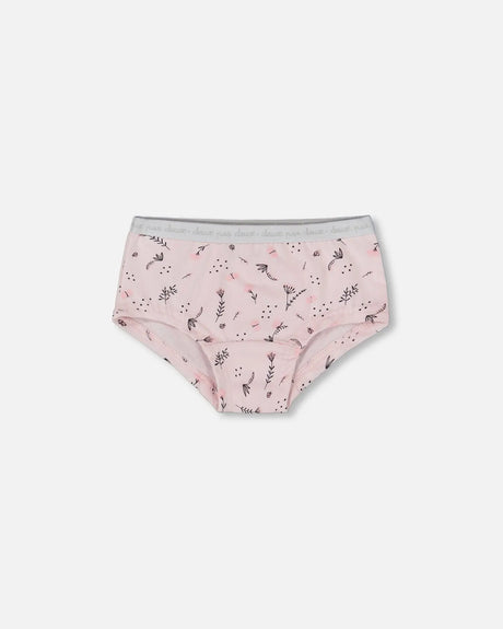 Printed Organic Cotton Boyshort Panty Small Pink Flowers On Pale Pink Background | Deux par Deux | Jenni Kidz