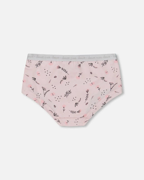Printed Organic Cotton Boyshort Panty Small Pink Flowers On Pale Pink Background | Deux par Deux | Jenni Kidz