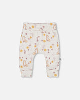 Printed Organic Cotton Evolutive Pant Beige Mix With Fox | Deux par Deux | Jenni Kidz